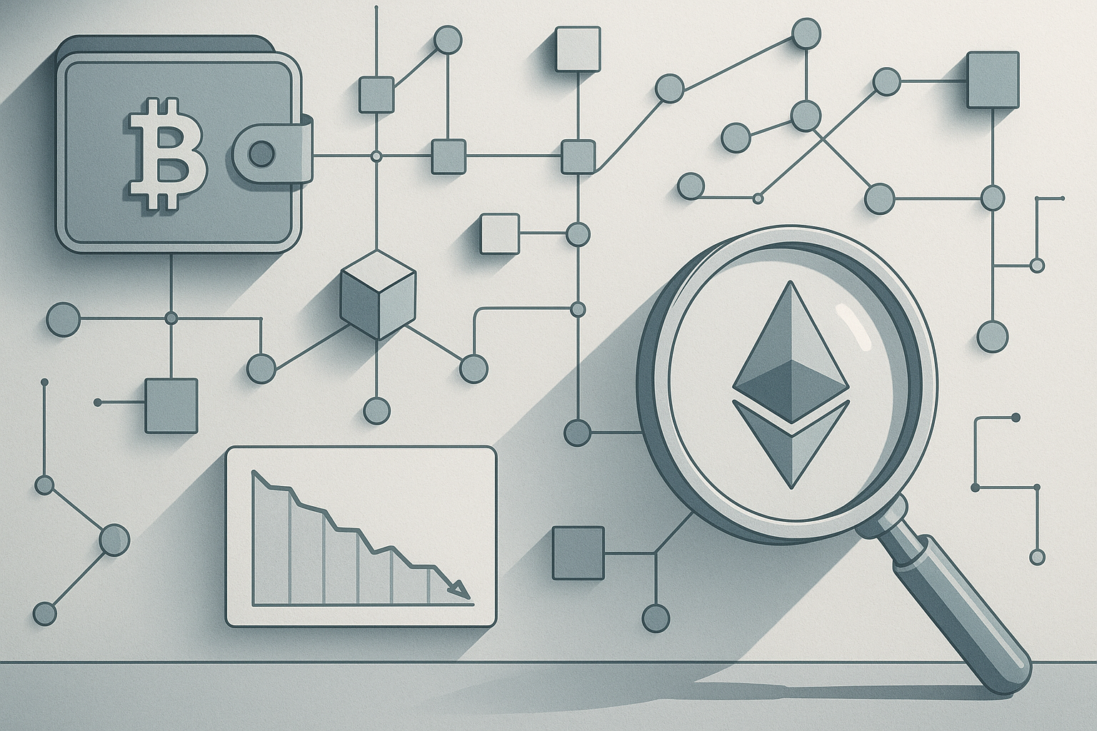 Editorial illustration for: Bitcoin and Ethereum Fall Below Key Supports as Market Cap Drops
